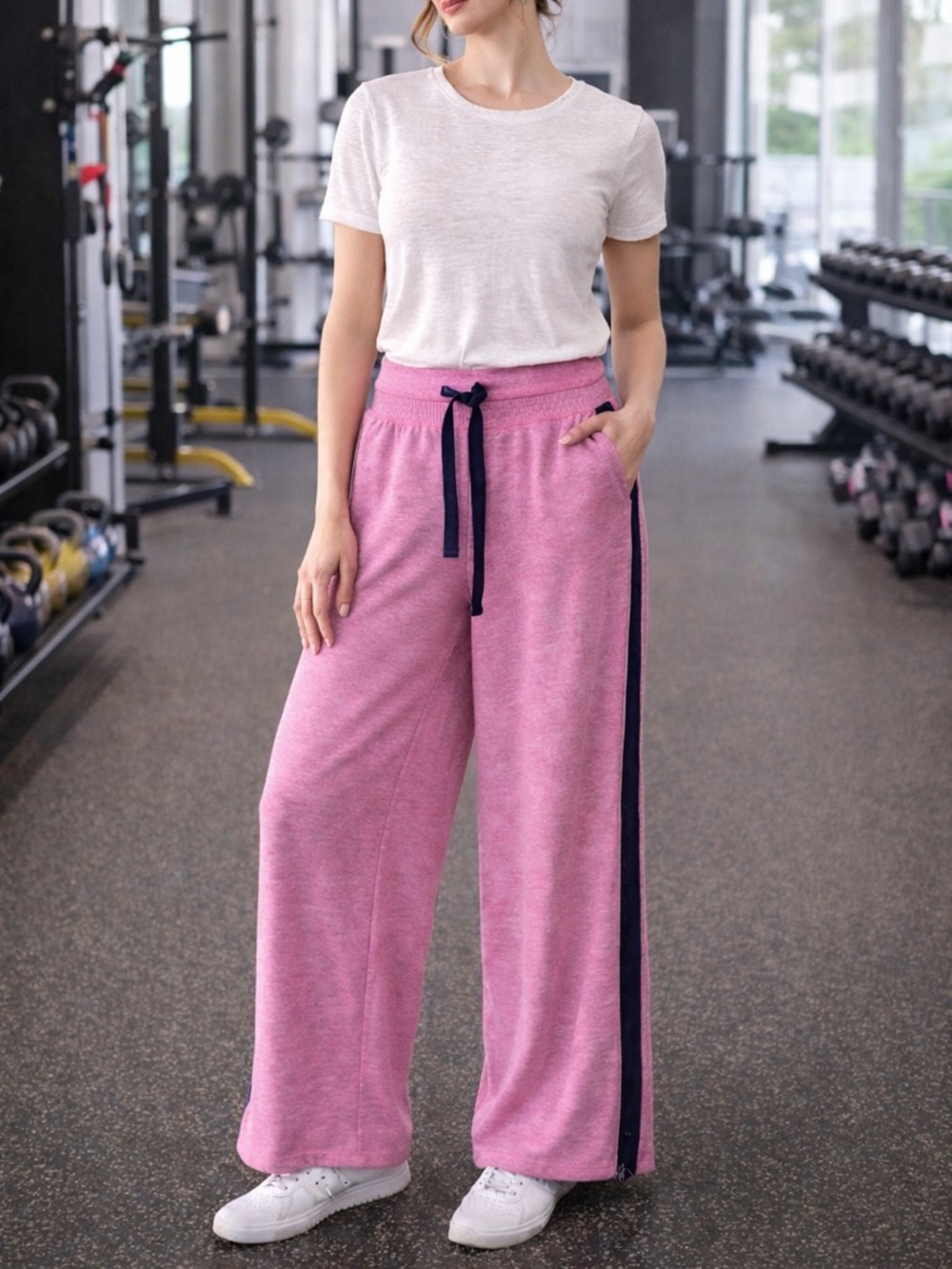Free People Movement High Rise Wide Leg Side Zipper Baggy Sweatpants Pink Medium